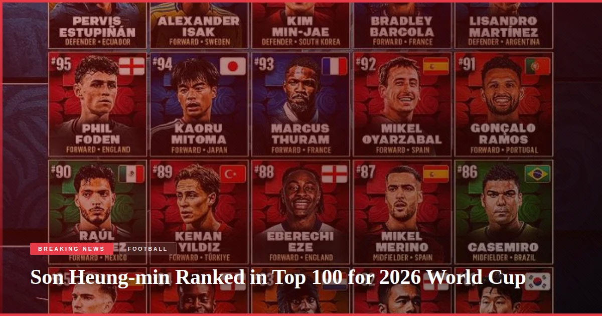Son Heung-min Ranked in Top 100 for 2026 World Cup